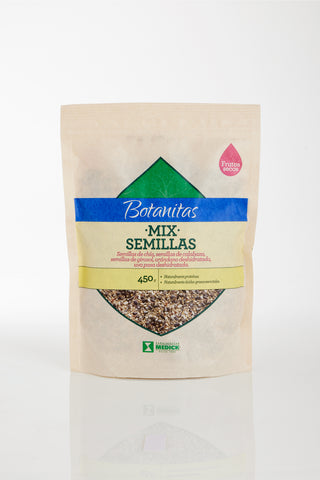 MIX SEMILLAS – Semillas de chía, semillas de calabaza, semillas de girasol, arándano deshidratado, uva pasa deshidratada. 450g